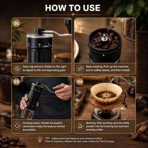 Image of KOFIHAUS Manual Coffee Grinder - Adjustable Conical Burr Hand Grinder with Precision Grind Settings for Espresso, Pour Over, French Press - Compact & Portable Design