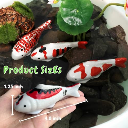 Image of 4PCS Ceramic Floating Koi Fish 4PCS Lotus Flowers Koi Pond Accessories Pond Decor Floating Aquarium Decor Birdbath Decor【Red Collection】