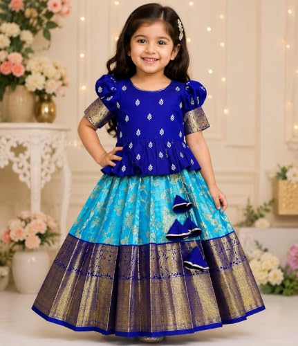 Image of Girls Ethnic Wear Cotton Blend Flower Printed Readymade Lehenga Choli Set For Girls Festive Any Occasions