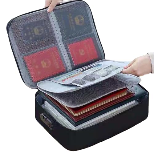 ALCXAZS Caja de almacenamiento de archivos viaje con bloqueo contraseña. Los archivos están seguros en Organizador impermeable OxfordCloth, negro