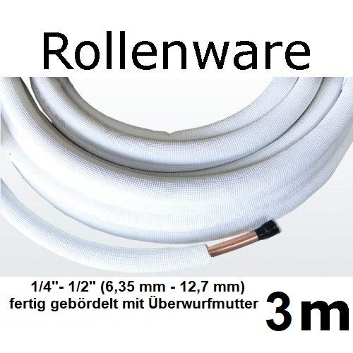 Preisvergleich Produktbild Kältemittelleitung Isoliert Klimarohr Doppelrohr 3 Meter Rolle 1 / 4'' 1 / 2''