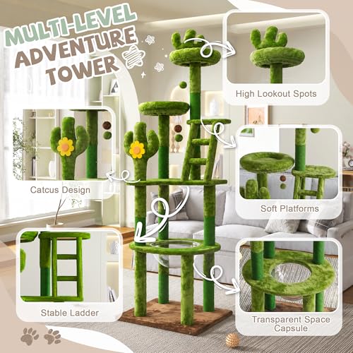 Rascador para gatos grande con forma de cactus de 72 pulgadas miniatura 3