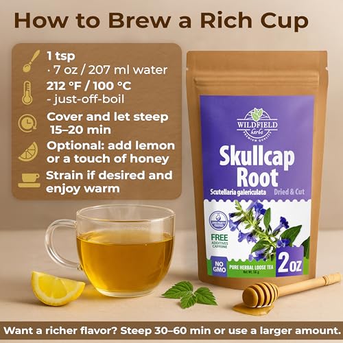Image of 2 oz. Skullcap Herbal Tea (Scutellaria) - 56g Dried Skullcap Herb Tea Escutelaria