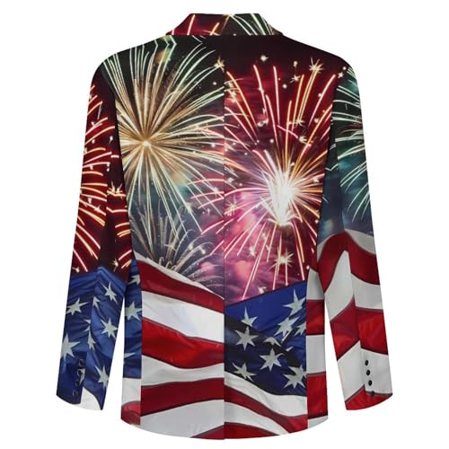 Fireworks American Flag Men's Classic Fit Suit Two Button Blazer Business Coat Tuxedo for Wedding Dinner4