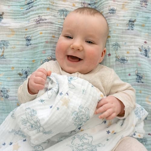 Image of aden + anais Essentials Muslin Swaddle Blankets, Newborn Receiving Blanket for Swaddling, 100% Cotton Baby Swaddle Wrap, 4 Pack, Lilo & Stitch