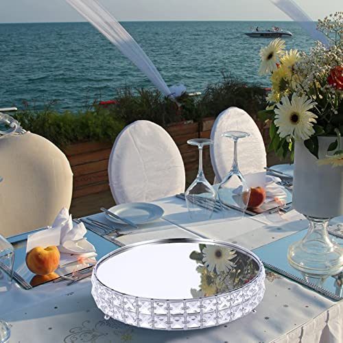 Bstkey 12 Inch Silver Round Cake Stand With Crystal Beads Decor, Cookies Fruit Serving Tray Display Tray, Metal Cupcake Stand Dessert Stand For Wedding Birthday Party Supplies Centerpiece #TOP6