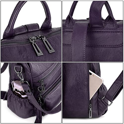 Image of UTO Women Backpack Purse Leather Vegan Ladies Fashion Designer Rucksack Convertible Travel Shoulder Bag with Tassel