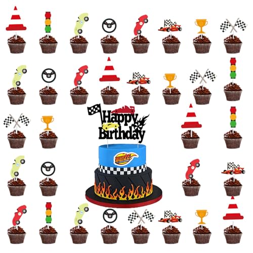 33 Piezas Coche de Carreras Cake Topper, Decoraciones para Tartas de Cumpleaños de Hot Wheels, Cake Topper Auto para Tartas Infantiles Adorno para Tarta para Fiesta de Cumpleaños