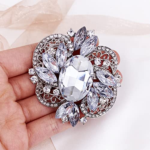Image of LAXPICOL Women's Large Sparkly Crystal Flower Brooch Pin Fashion Statement Broach Pin