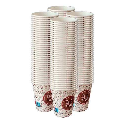 Vasos Desechables de Café Para Llevar - Vasos Cartón para Servir el Café, el Té, Bebidas Calientes y Frías (7 oz - 200 ml, Decorado) - Paquete de 100 vasos