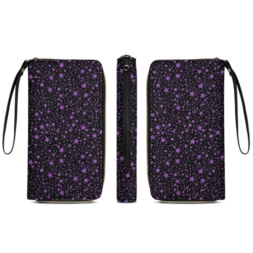 Portable Rope Printed Wallet for Women, Multi-layer Inner, Water-resistant, Ideal for Holiday, Purple Star3