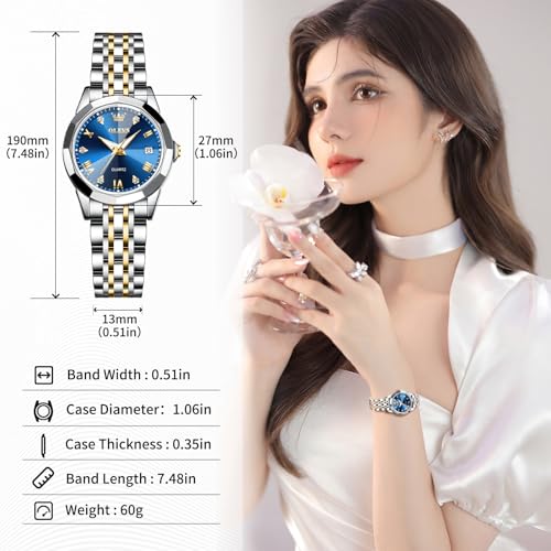 Image of OLEVS Watches Women with Date Silver Stainless Steel Luxury Ladies Watches with Small Writs Diamond Watches for Women Waterproof Elegant Dress Quartz Analog Women's Wrist Watches Reloj de Mujer