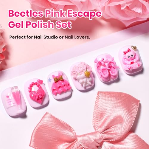 Image of Beetles Pink Gel Polish Set - Pinks Escape 15ML /0.51Fl Oz, 6 Colors Hema Free Pink Gel Nail Polish Set, Same Color Same Bottle, Valentines Nails, Long Lasting Soak Off UV LED Nail Lamp Gifts for Her
