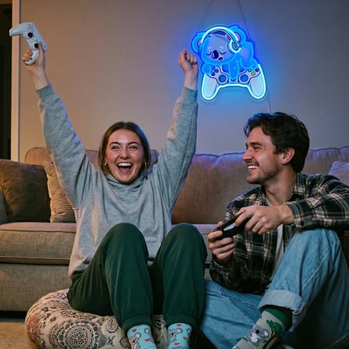 Image of Koala Gaming Neon Sign,LED Koala Wall Light with Game Controller,USB Powered 5V /2A Dimmable Neon Light for Gamers,Kids' Rooms,Game Rooms & Home Bars,Fun Video Game Decor,Room Decor
