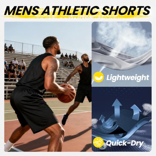 Image of BALENNZ Mens Athletic Shorts with Pockets Quick Dry Workout Shorts Men | Basketball Gym Running Fitness Shorts with Elastic Waistband, Daily Casual Sports Activewear, Soft Lightweight Breathable