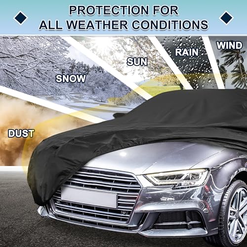 Image of Black Heavy Duty Waterproof Car Cover for Sedan 179 inch-185 inch - All-Weather UV Protected Outdoor Full Exterior Cover with Sun /Snow /Rain Resistance