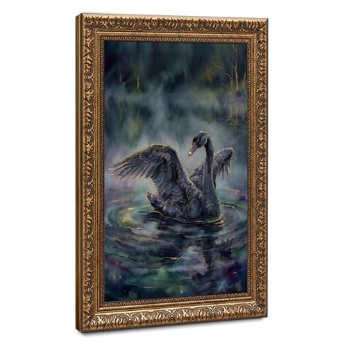 Impression sur toile dark academia au bord du lac tableau mural salon 30x45 cm
