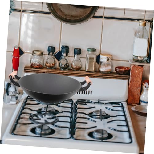 Wok de hierro fundido con doble mango de madera miniatura 5