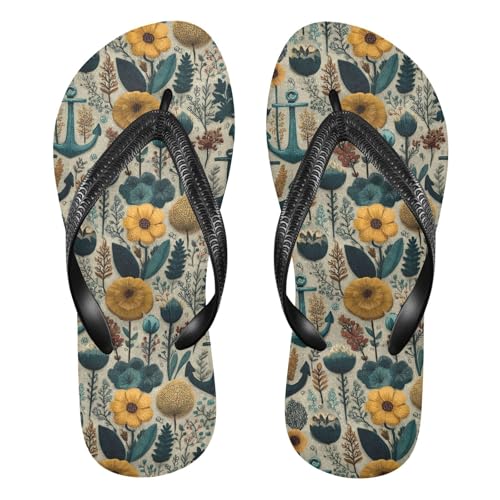 Flip Flop Sandals Floral Nautical Print for Women Men Beach Outdoor XS