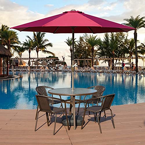 Parasol para jardín redondo 2.7m sombrilla de hierro Wine Red impermeable con manivela para deck 4
