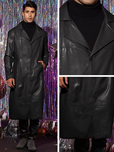 Lars Amadeus PU Faux Leather Long Jacket for Men's Vintage Lapel Gothic Trench Coat Outwear4
