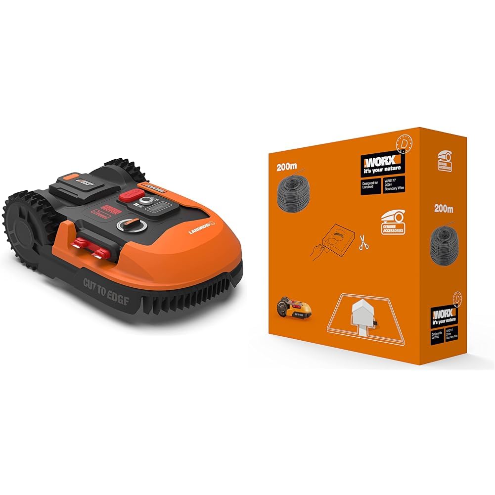 WORX - Robot Tondeuse Connecté LANDROID - WR167E - jusqu'à 700m² & Bobine de câble périphérique - 200 mètres - WA0177