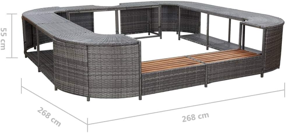 Tidyard Grey Square Spa Surround, PE Rattan with Powder-Coated Steel Frame and Solid Acacia Wood, 105.5 x 105.5 x 21.7 Inches, for Outdoor Hot Tub and Garden Relaxation