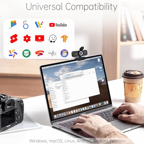 Image of 2K HD Webcam with Wide Angle Lens, Privacy Cover, Auto Light Correction and Noise-Canceling Mic, Plug & Play USB Camera for Desktop /Laptop /Mac /PC, Compatible with Teams /Zoom /Skype /Streaming Black