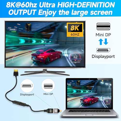 8K 1.4 Mini DisplayPort to DisplayPort Adapter 4 Pack, DP Female to Mini DP Male Bi-directional Connector, Thunderbolt 2 Compatible, Supports 8K@60Hz, 4K@144Hz, for Laptop, PC, Gaming, Monitor, TV