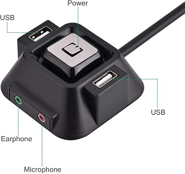 Yoidesu Desktop PC Switch Button with USB Ports Power Reset Button Audio Microphone Port Refit, Desktop Computer Case Motherboard Power Supply Reset HDD Button Switch PC Power Switch for