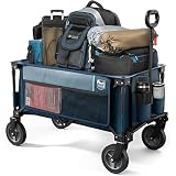 TIMBER RIDGE Collapsible Wagon Cart, Heavy Duty Foldable Garden Cart with Side Pocket and Cup Holder