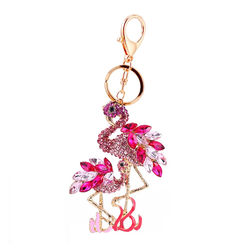 Arfuka Unisex Pink Keyring Flamingo Pendant Keychain Rhinestone Crystal Keyring Car Key Chain Key Holder Handbag Purse Charm, Gift Ideas For Her, Gift Exchange Ideas