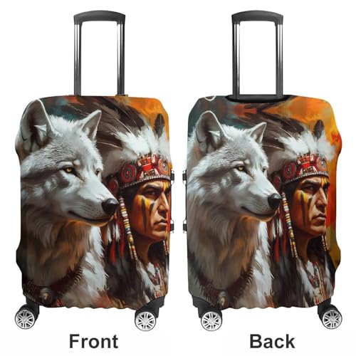 Wolf And Indians Travel Luggage Cover Suitcase Protector Baggage Covers for Men Women XL3