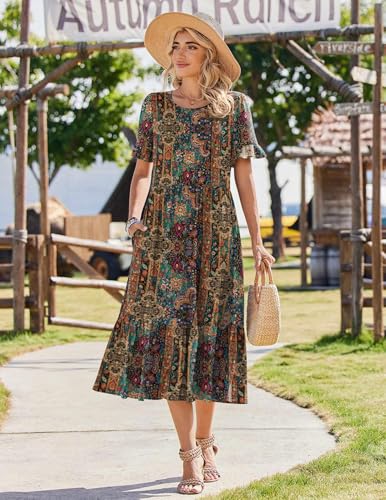 Image of Zeagoo Womens Summer Dresses 2026 Casual Midi Dress Flowy Sundress Ruffle Short Sleeve Tiered Dresses A Line Boho Dress