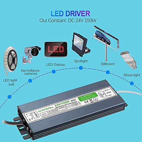 Image of LED Driver 150 Watts Waterproof IP67 Ultra Thin 0.7in 24V DC Output Low Voltage Transformer Outdoor Power Supply Adapter for LED Strip,Landscape Lighting Project, and Any 24V LED Lights