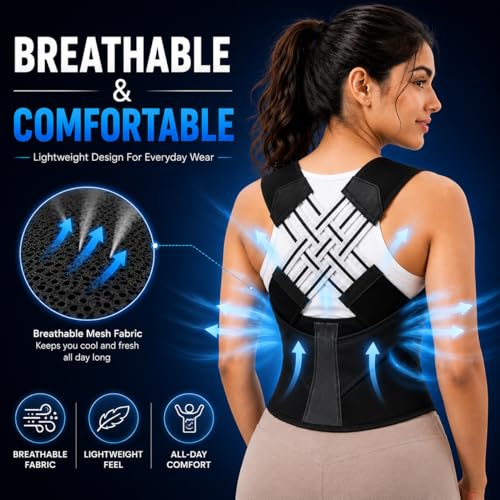 Image of PulGos Universal Size X-Cross Posture Corrector Belt for Men & Women | Adjustable Upper Back Brace for Shoulder & Back Support | Back Straightener for Spine Alignment & Clavicle Support for Unisex