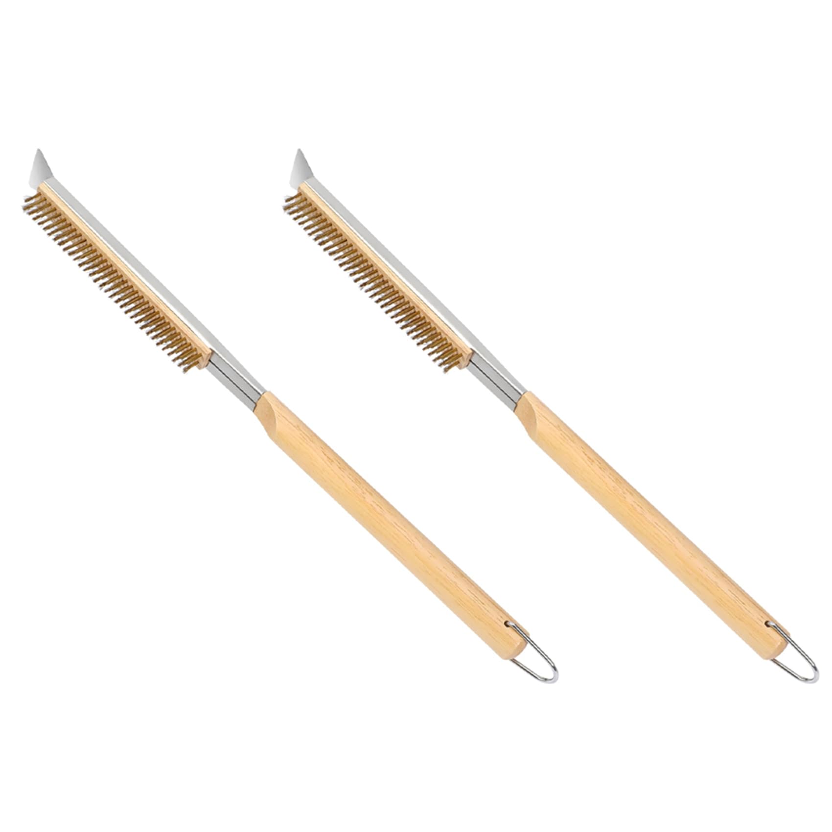 Hndhbfgrt 2pcs 21Inch Pizza Oven Brush with Scrapers, Copper Wire Pizza Stone Cleaning Brush for BBQ Grill Cleaning