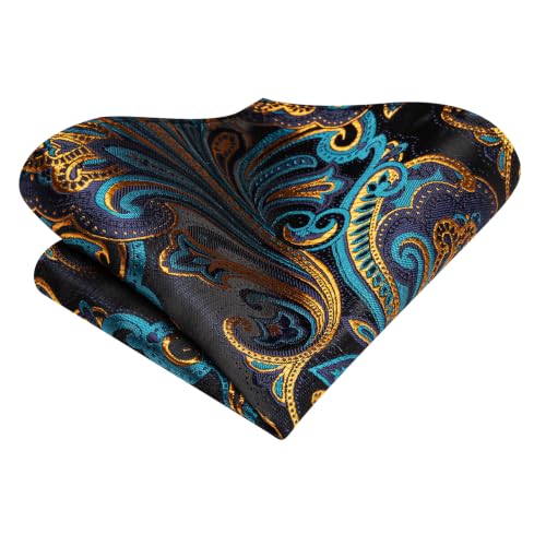 Image of Hi-Tie Men Silk Ties Set with Flower Lapel Pin Necktie Pocket Square Cufflinks for Tuxedo Wedding Business