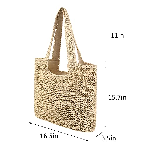 Image of Naimo Women Straw Beach Shoulder Bag Woven Tote Handbag Large Handmade Weaving Summer Casual Hobo Bag