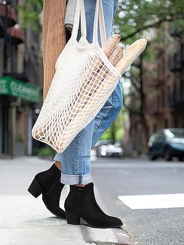 TEMOFON Ankle Boots for Women Booties: Suede Short Boot with Chunky Low Heel, Almond Toe Comfortable Dressy Shoes Side Zipper 2025 Trendy Fall2