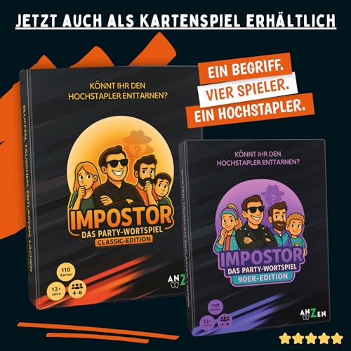 Impostor – Das Party Wortspiel 90er Edition inkl. Hilfsbegriffe | Lustiges Gesellschaftsspiel & Kartenspiel für Erwachsene, Familie & Freunde | Wer enttarnt den Hochstapler? | Nostalgie als Partyspiel – Bild 5
