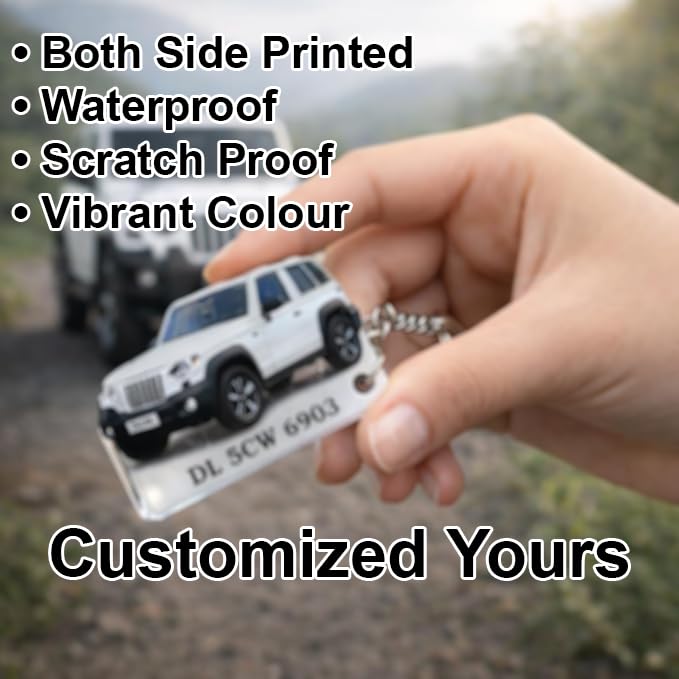 Image of Custom Car Photo Resin Keychain with Number | Personalized Vehicle Image Keyring | Stylish Gift for Car Owners