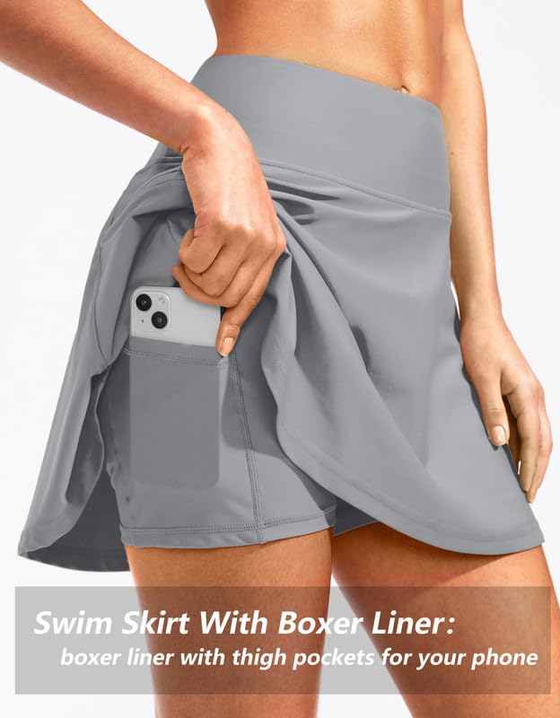 Image of Kayrth Women's High Waisted Swim Skirt with Zipper Pockets Tummy Control Bathing Suit Swimsuit Tankini Bottoms