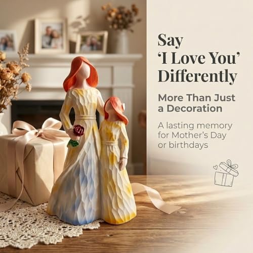 Figura decorativa abrazo madre e hija en resina miniatura 5
