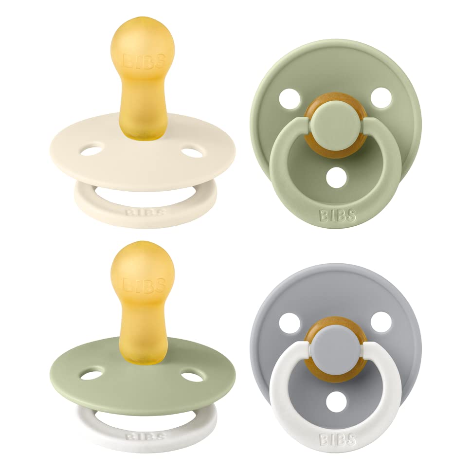 BIBS Color Pacifiers 4-Pack | BPA Free Soother Pacifier | Round Nipple | Natural Rubber Latex | Made in Europe | Size 6-18 Months | Sage Glow Mix