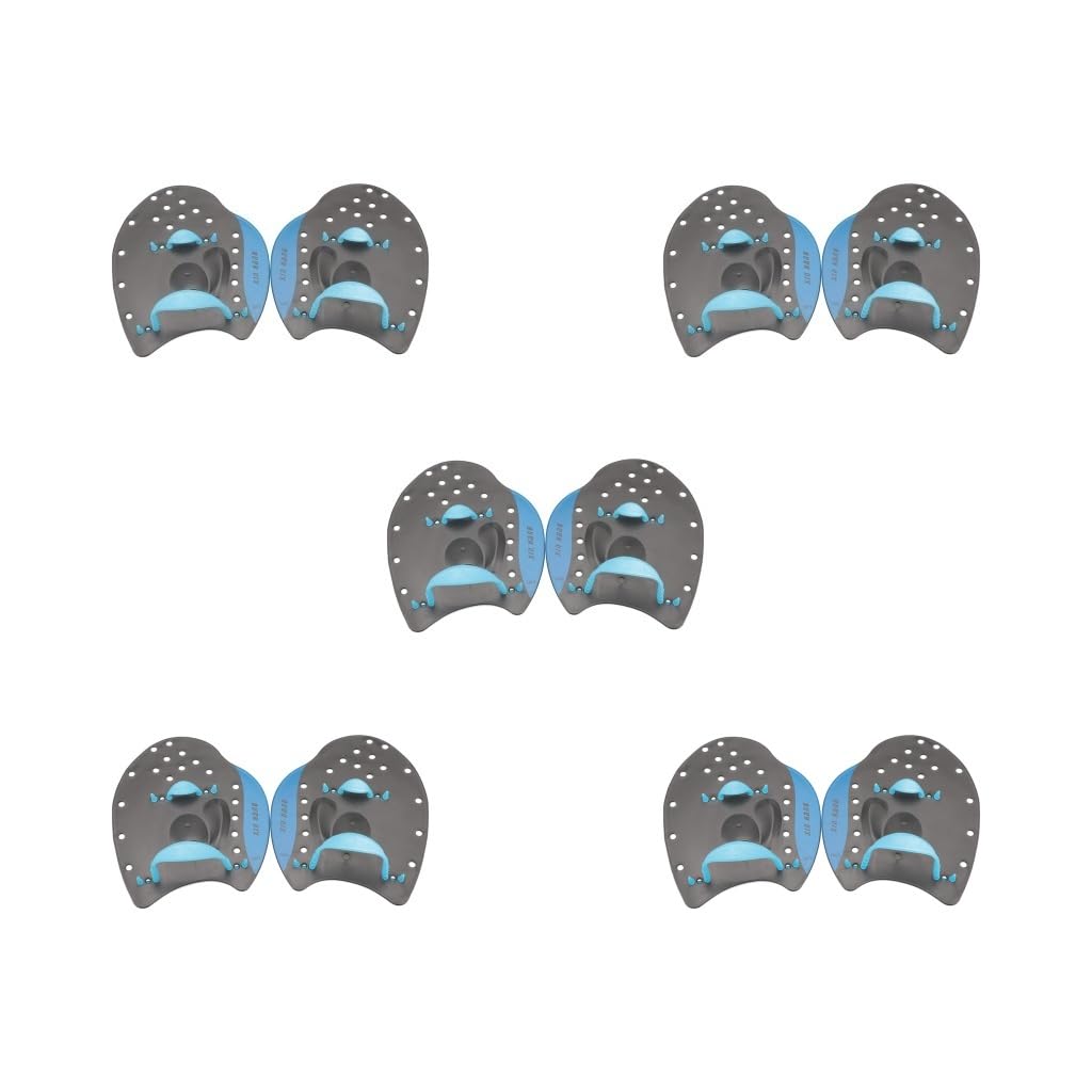 Lot de 5 pagaies plates professionnelles pour entraînement de natation Bleu Taille M