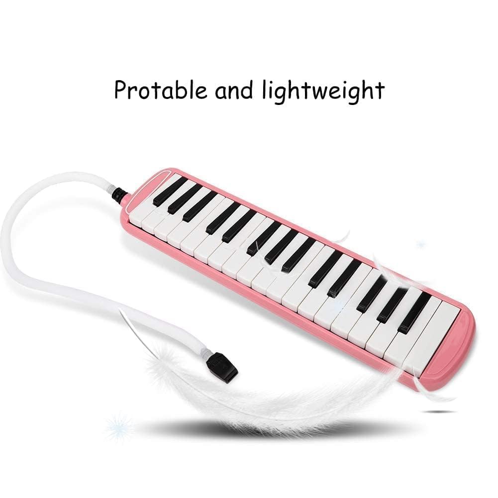 Kit Melodica a 32 Tasti, Strumento Melodica a 32 Tasti con Custodia per Bocchini per Principianti (Rosa)