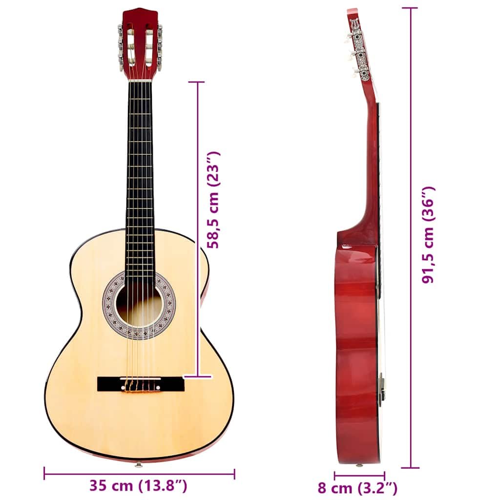 3/4 Klassikgitarre aus Lindenholz mit schwarzer Tasche 36 Zoll 91,5 cm, Hartplastikknöpfe, für Unterricht Zuhause Lernen, für Konzert Bühne Reise, inkl. Tasche