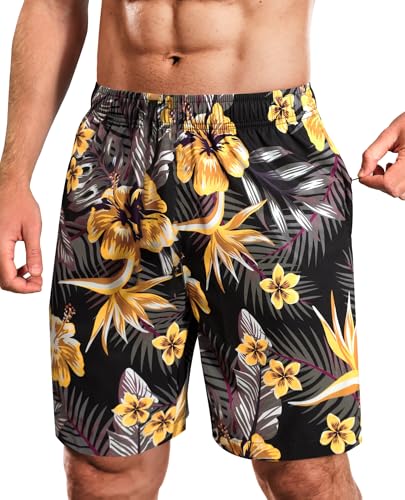 Men's Swim Trunks 9 Inch Printed Quick Dry Swim Shorts with Zipper Pocket No Liner Board Shorts Bathing Suit