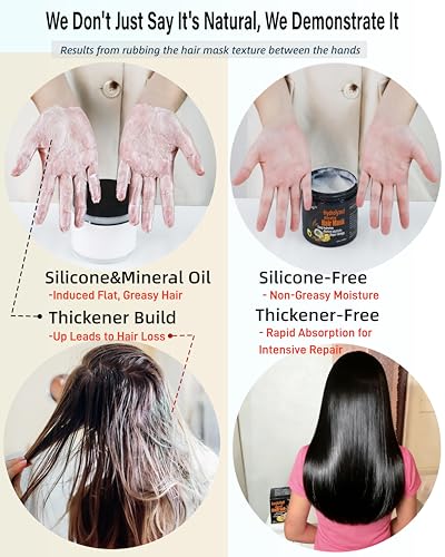 Image of Natural Hydrolyzed Keratin Hair Mask - Repair & Moisture Treatment for Color Treated, Bleached, Heat Damaged & Dry Hair - Nourishes Fine, Damaged & Curly Types - Silicone-Free(16.9Fl Oz)